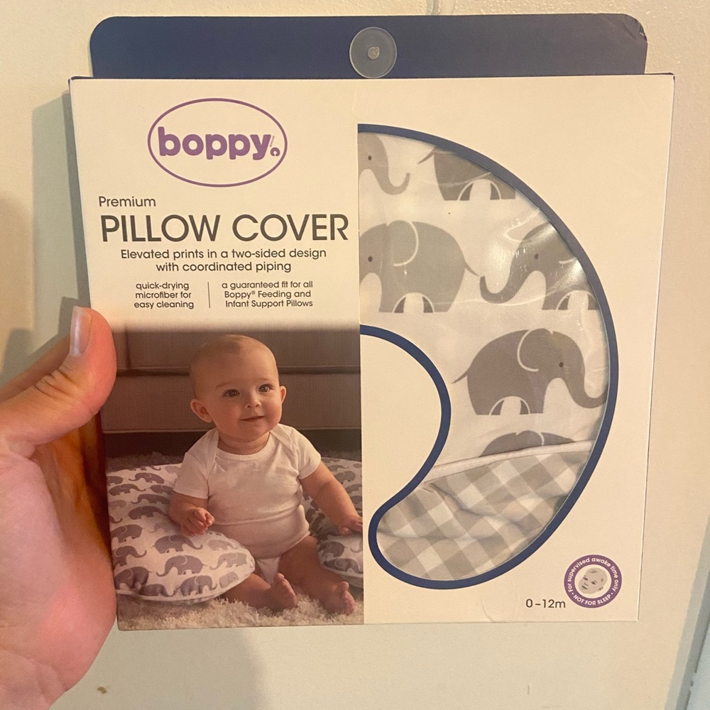 Boppy Pillow Cover with Gray and White Elephant Design
